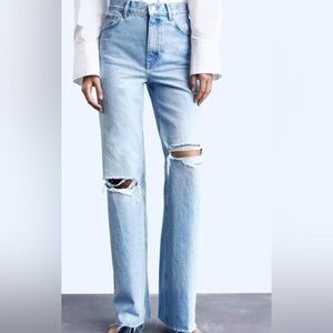 ZARA ripped distressed straight wideleg jeans size 8